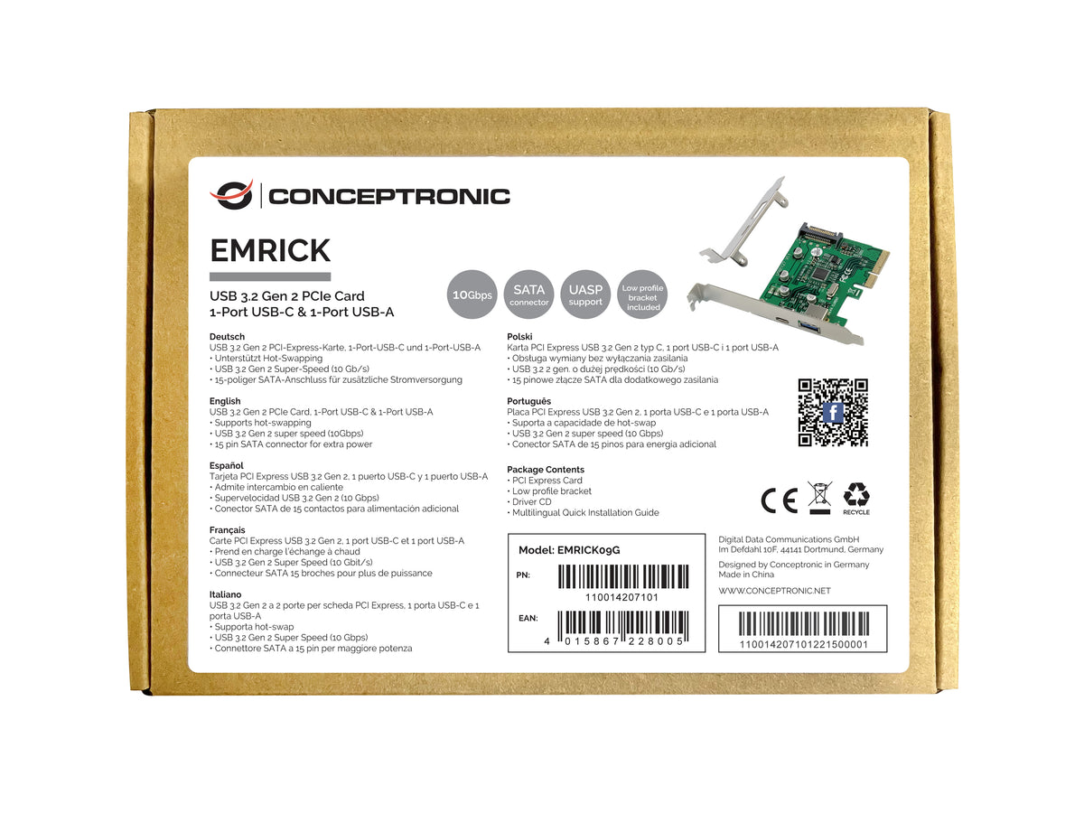 CONCEPTRONIC 4xPCIe3.0 Card USB-C/-A3.2 Gen2          10Gbps