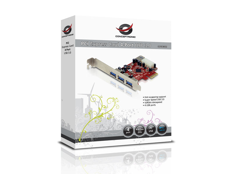 CONCEPTRONIC PCIe1x Card 3xUSB-A Ext./1xUSB-A Int.     5Gbps