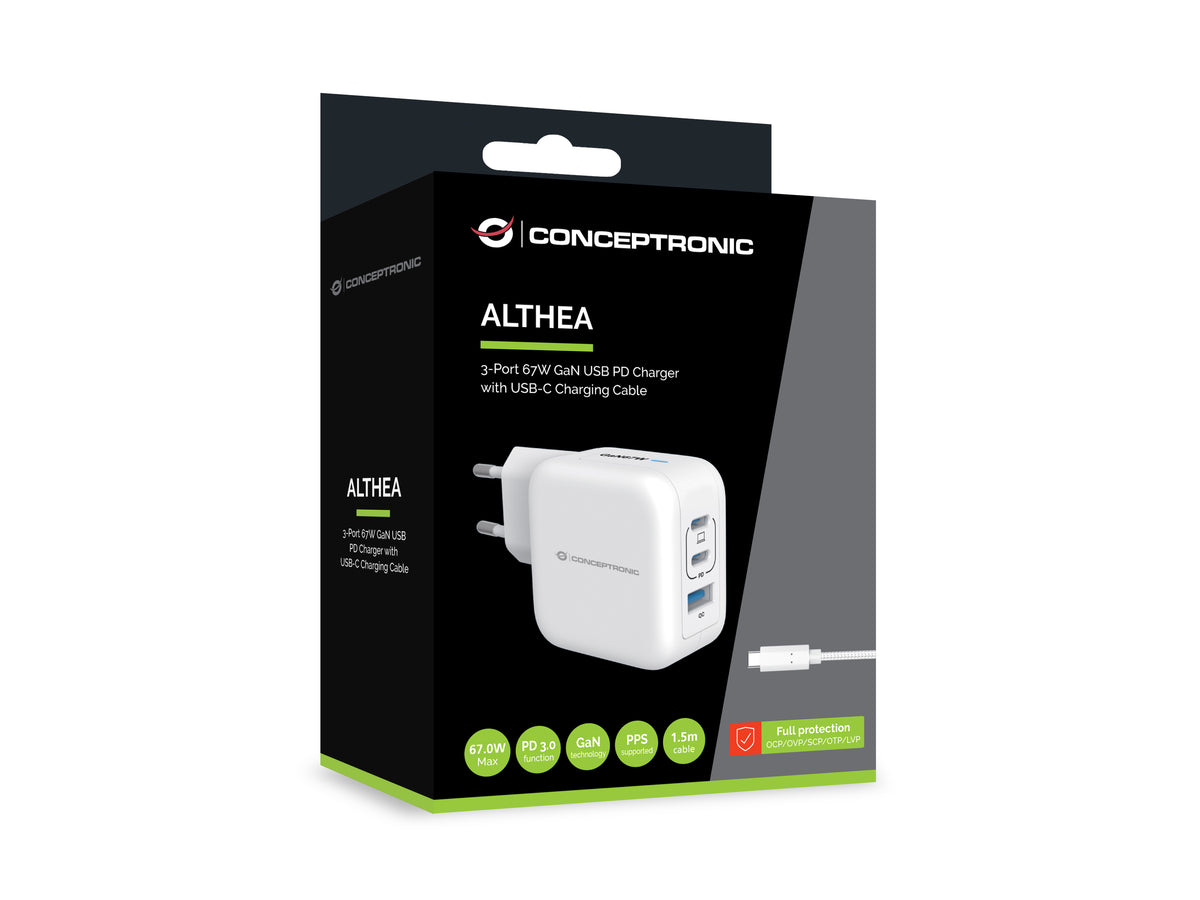Conceptronic ALTHEA17W 3-Port 67W GaN USB PD Charger