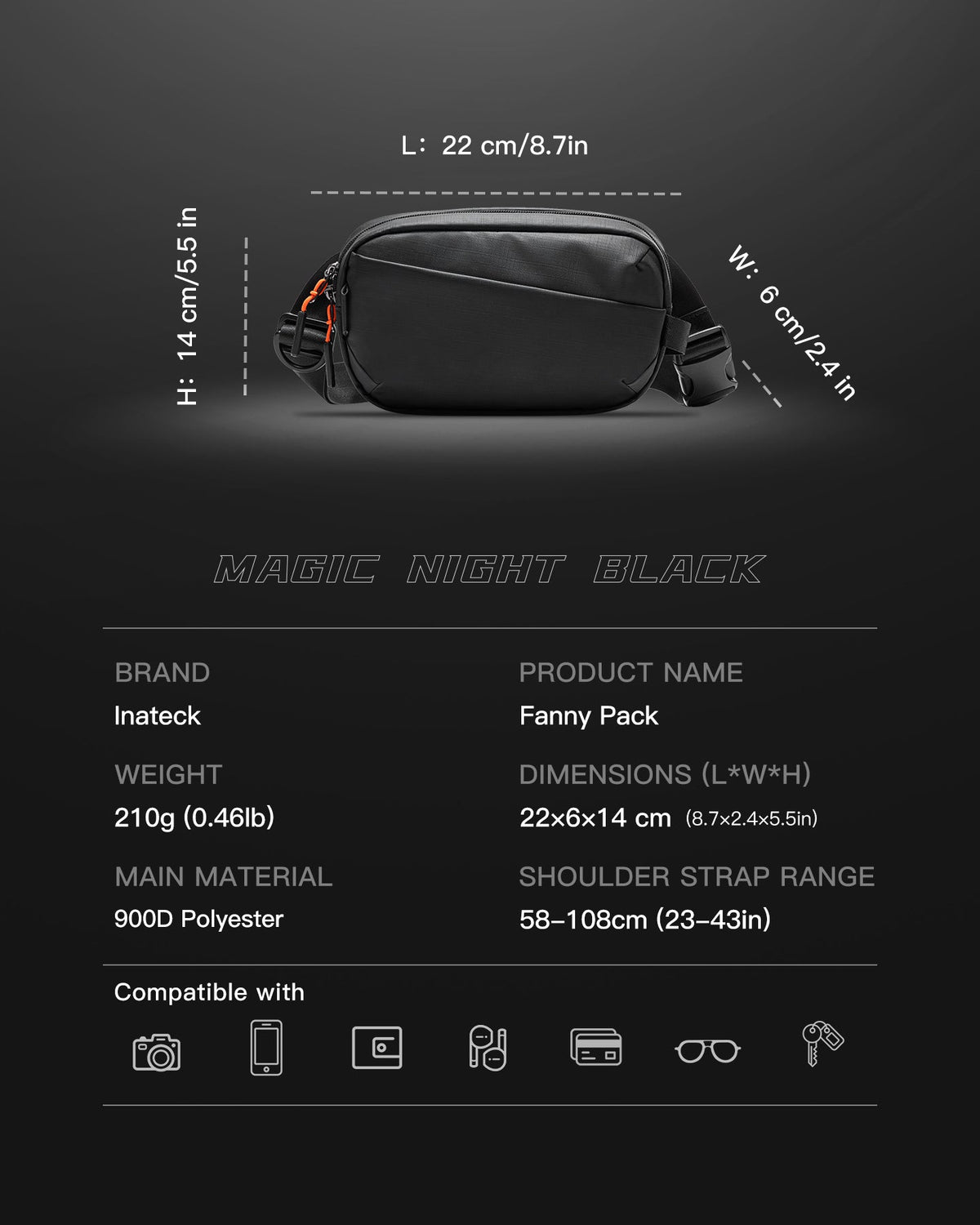 inateck Gürteltasche FB01002 black 24,5cm * 14cm * 5,5cm
