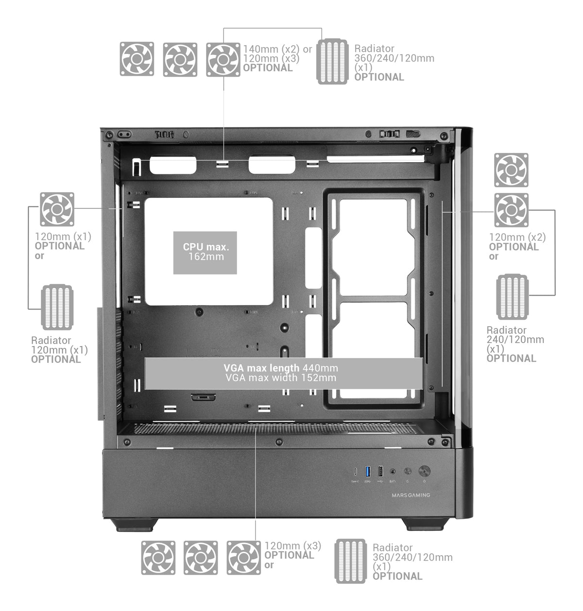 Mars Gaming MCLCDPRO computer case Midi Tower Black