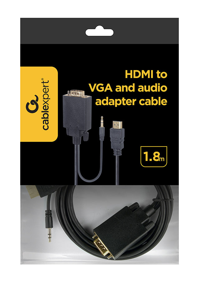 Gembird προσαρμογέας βίντεο καλωδίου A-HDMI-VGA-03-6 μήκους 1,8 μ. HDMI Τύπος A (Κανονικό) σε VGA (D-Sub) + 3,5 χιλ. Μαύρο