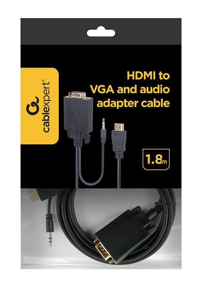 Gembird προσαρμογέας βίντεο καλωδίου A-HDMI-VGA-03-6 μήκους 1,8 μ. HDMI Τύπος A (Κανονικό) σε VGA (D-Sub) + 3,5 χιλ. Μαύρο