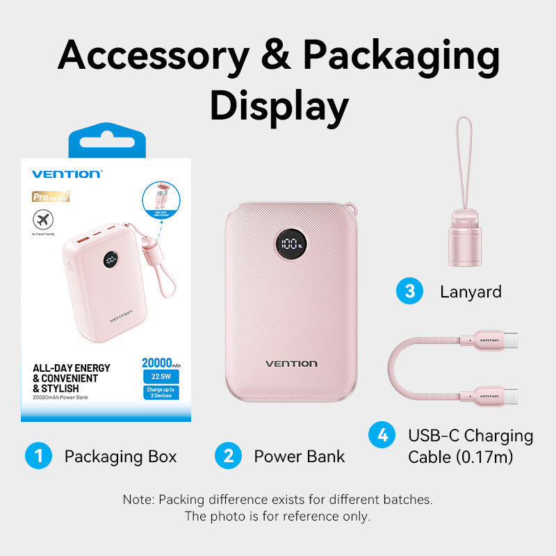 Vention Powerbank 20000mAh — 2×USB-C, 1×USB-A, 22.5W