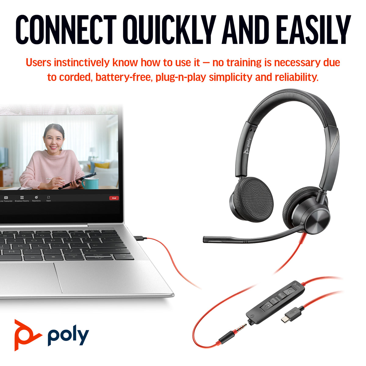 Poly Headset Blackwire 3325 Stereo USB-C + 3.5mm + USB C/A-A