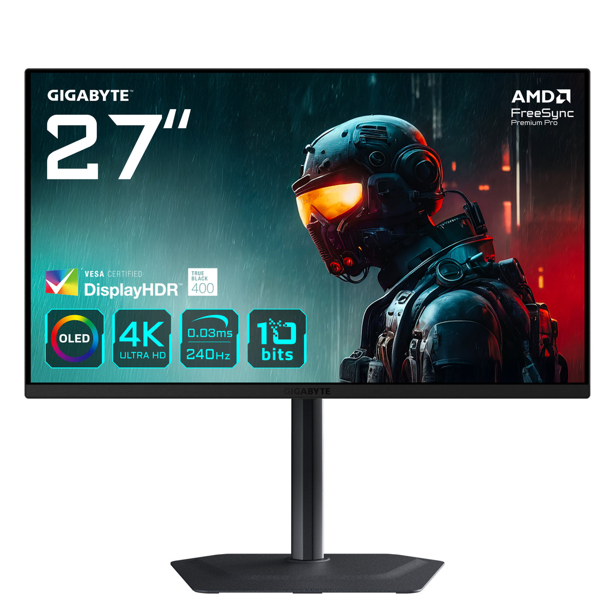GIGABYTE MO27U2 OLED 4K UHD Gaming Monitor - 3840 x 2160, 240Hz, 0.03ms, 1000 cd/m2, Display HDR True Black 400, HDMI 2.1, Displayport 1.4