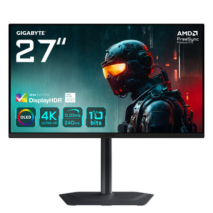 GIGABYTE MO27U2 OLED 4K UHD Gaming Monitor - 3840 x 2160, 240Hz, 0.03ms, 1000 cd/m2, Display HDR True Black 400, HDMI 2.1, Displayport 1.4