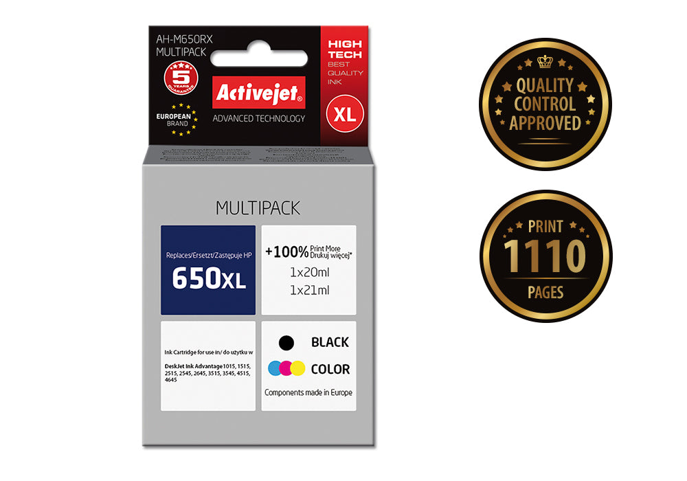 Activejet AH-M650RX Ink (replacement for HP 650 CZ101AE/CZ102AE; Premium; 1 x 20 ml, 1 x 21 ml; 1110 pages, black, color)