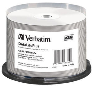 1x50 Verbatim CD-R 80 / 700MB 52x white wide printable NON-ID