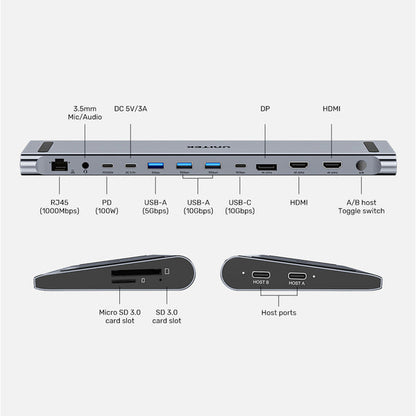 UNITEK 4K KVM DOCKING STATION, USB-C, HDMI WITH STAND
