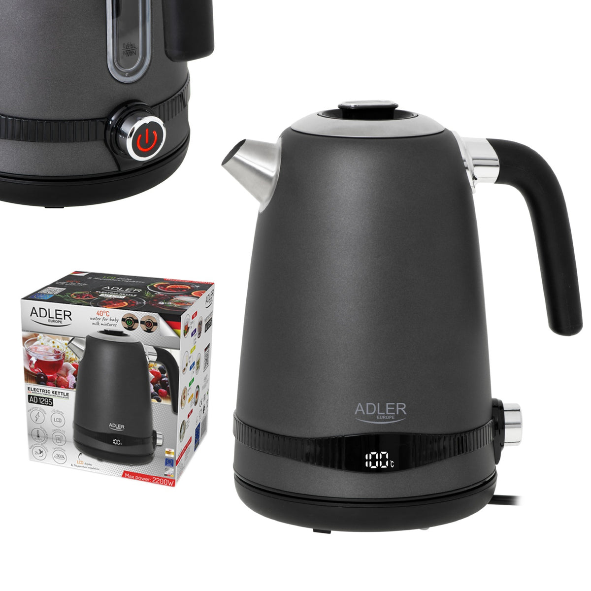 Adler AD 1295 Steel kettle 1.7 l Satin grey
