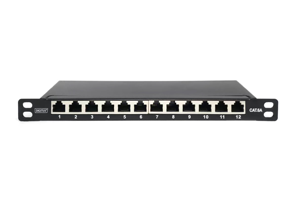 DIGITUS 10" Patch Panel Cat6A 12x RJ45 0.5U Shielded, Black