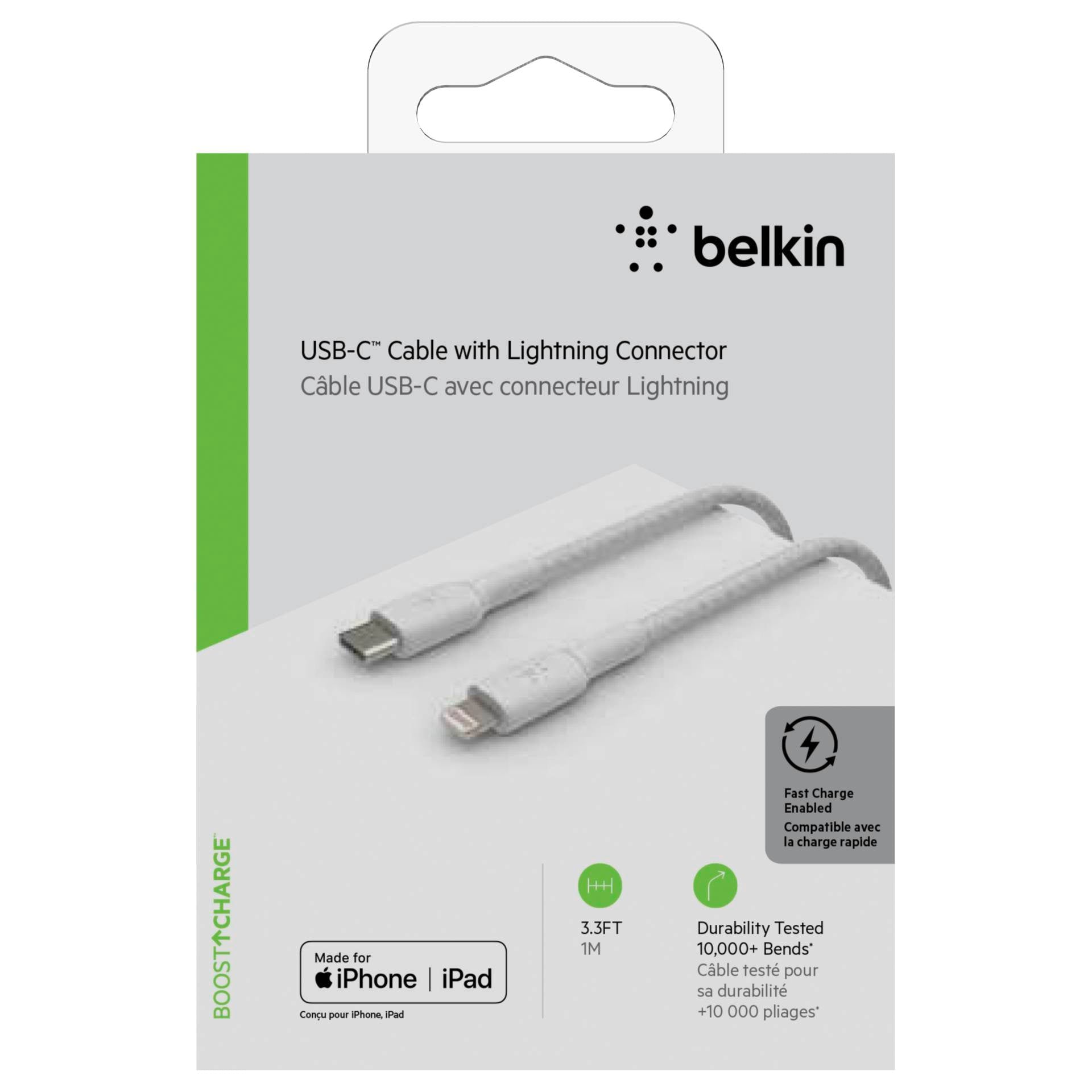 Belkin Lightning/USB-C Καλώδιο 1μ με Πλεξούδα, MFi Πιστοποιημένο, Λευκό