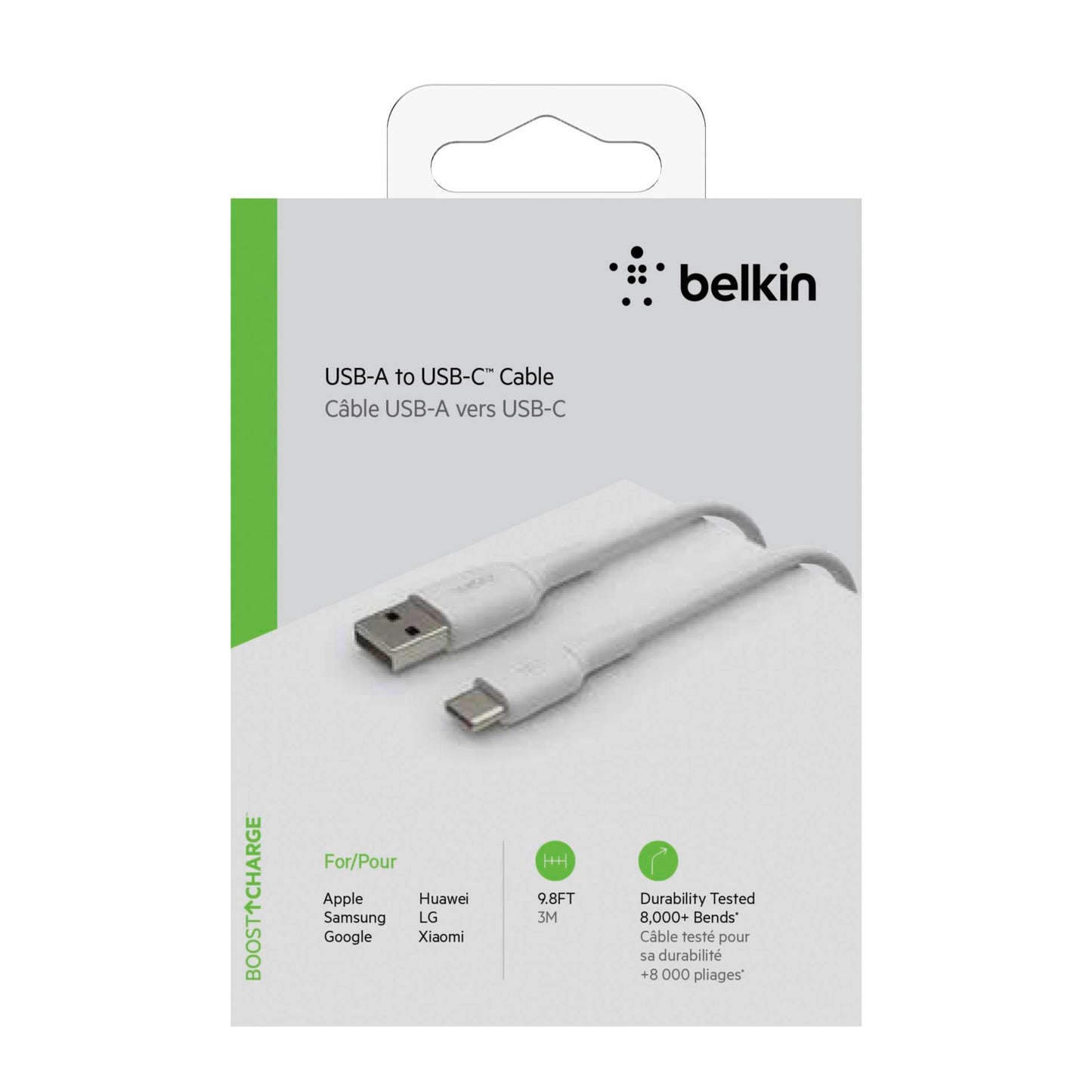 Καλώδιο USB-C/USB-A Belkin 3m PVC, λευκό CAB001bt3MWH
