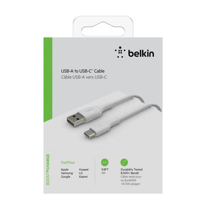 Καλώδιο USB-C/USB-A Belkin 3m PVC, λευκό CAB001bt3MWH