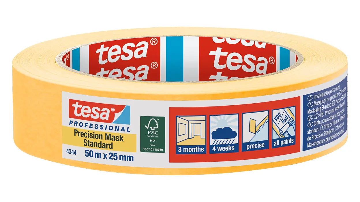 Tesa Masking Tape 50m x 25mm Stand,Prec, yellow 04344