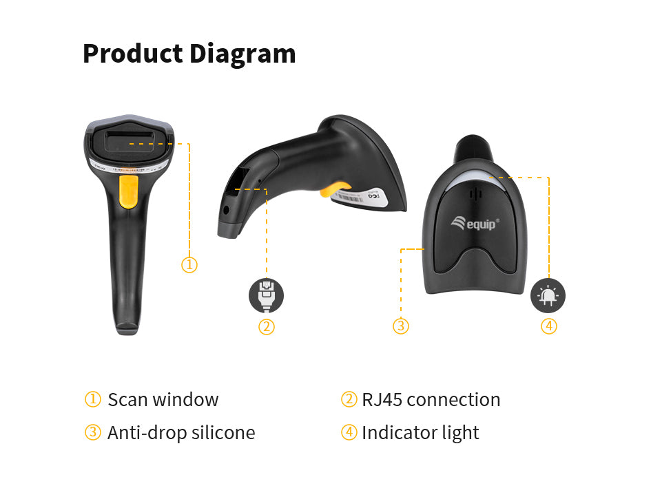 Equip 2D-Barcodescanner Laser USB+Halter             schwarz