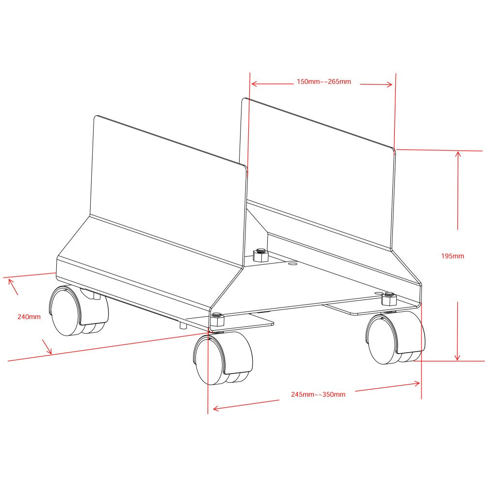 Techly PC Trolley with Casters, Metal, Black