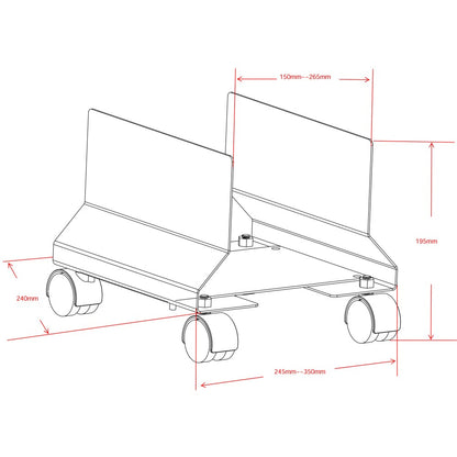 Techly PC Trolley with Casters, Metal, Black