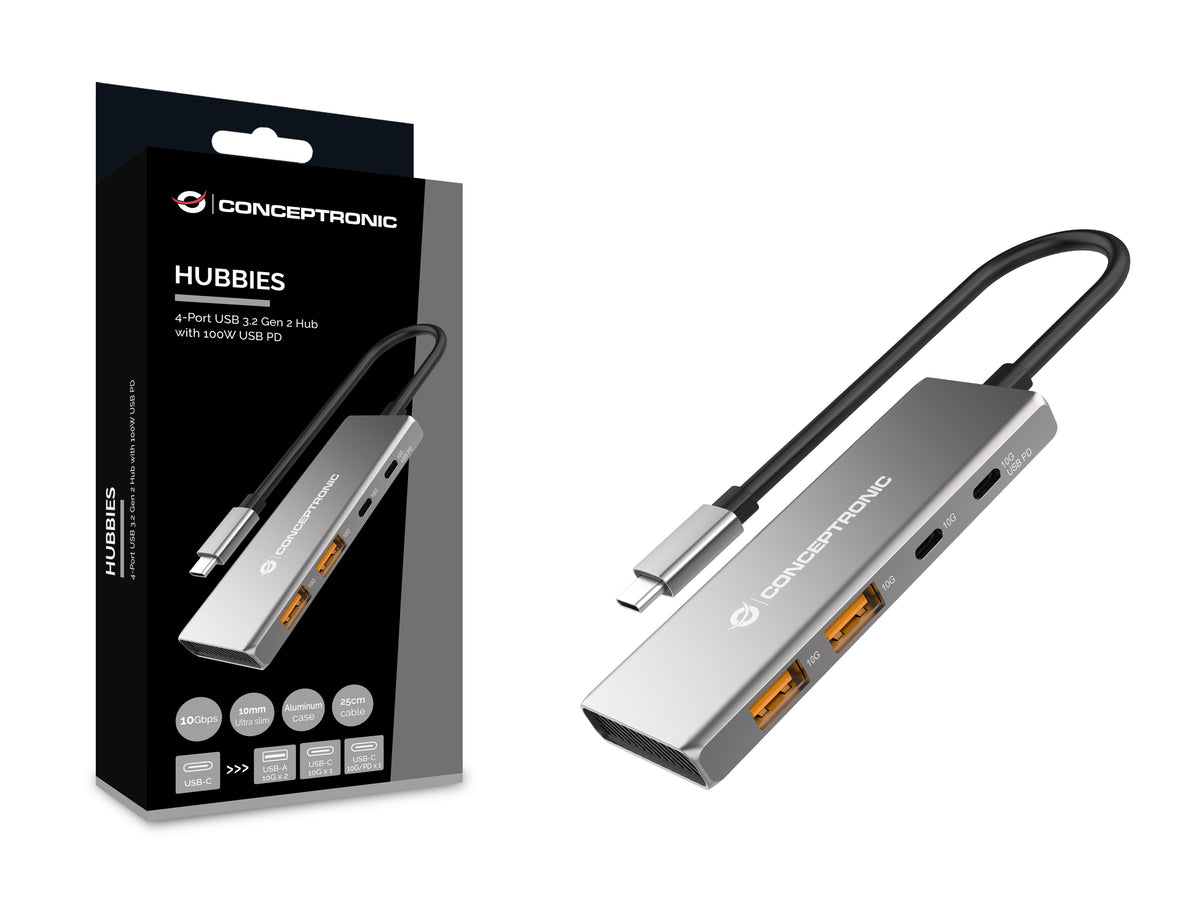 CONCEPTRONIC  4-1 Dock USB-C->2xUSB-C/2xUSB-A/100WPD 25cm gr