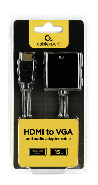 Gembird προσαρμογέας καλωδίου βίντεο A-HDMI-VGA-03 0,15 μ μήκος, HDMI τύπου A (κανονικό) σε VGA (D-Sub), μαύρο