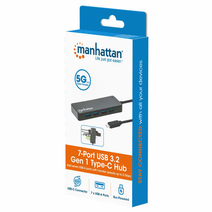 MANHATTAN 7-Port USB Hub USB-C Plug to USB-A Ports 5 Gbit/s Black