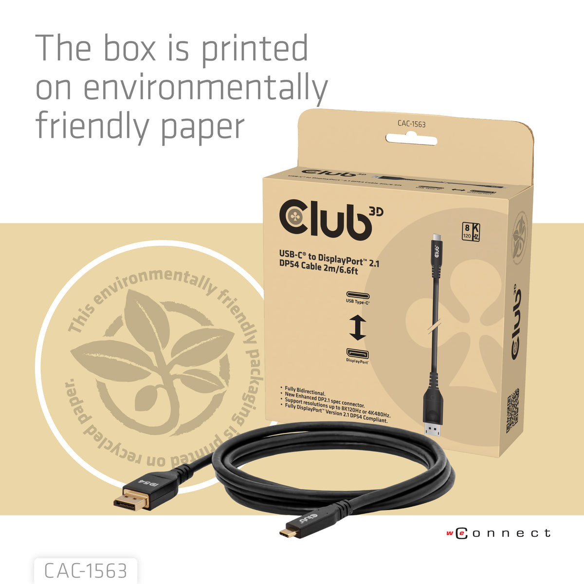 Club3D Cable USB Type-C <-> DP 2.1 2m 8K120Hz St/St