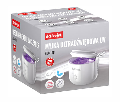 Ασύρματος υπερηχητικός καθαριστής UV Activejet AUC-198. Για οδοντοστοιχίες, σιδεράκια και κοσμήματα, σε λευκό χρώμα.