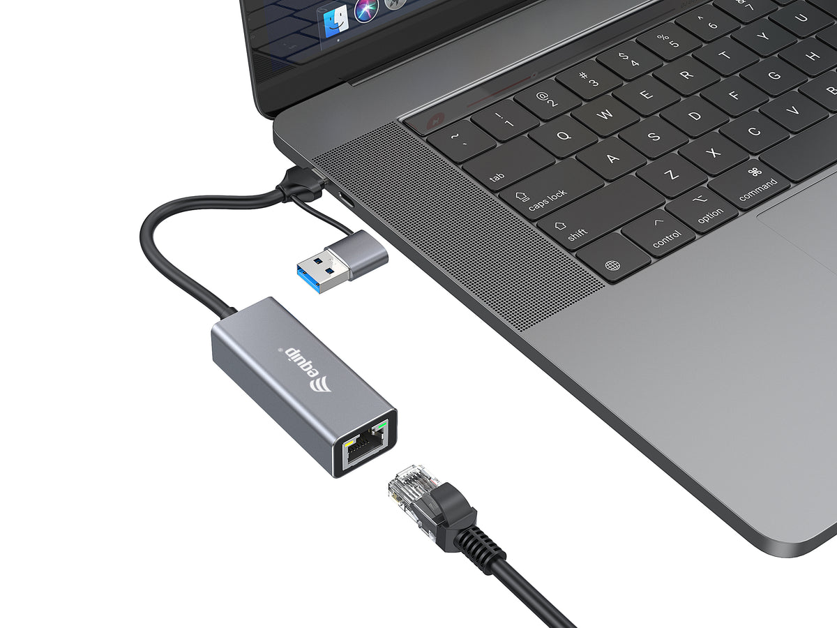 Equip Adapter USB-C->RJ45/USB-A Adapter St/Bu  0.15m    Alu.