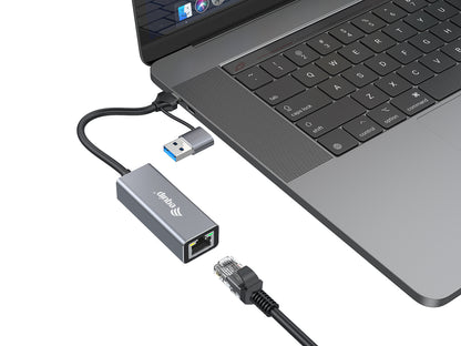 Equip Adapter USB-C->RJ45/USB-A Adapter St/Bu  0.15m    Alu.