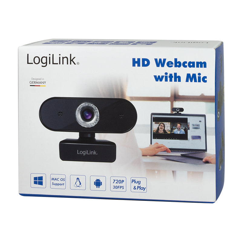 LogiLink Webcam 720p HD with Microphone - Black