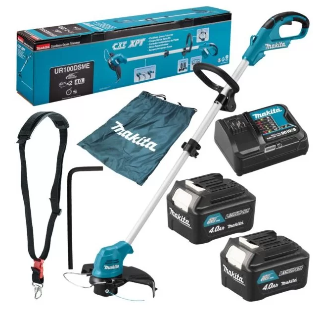 Makita Cordless Grass Trimmer UR100DSME, 10.8 / 12V (blue, 2x Li-Ion 4.0Ah)