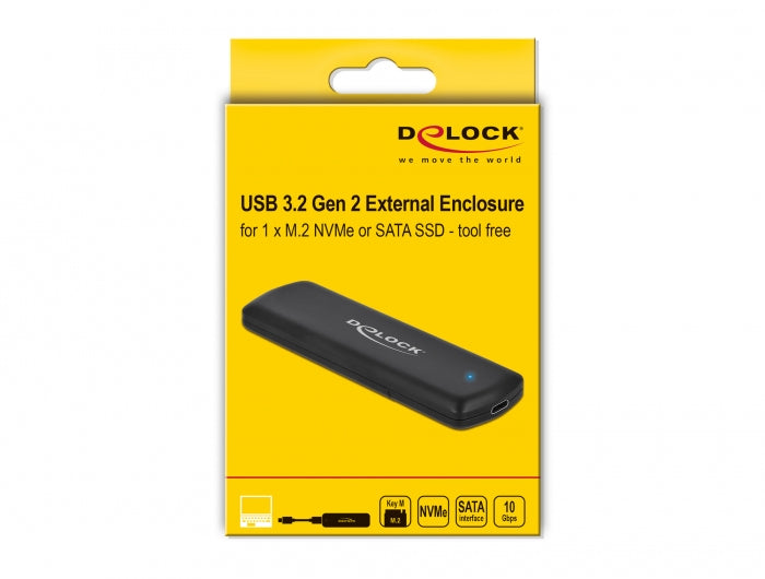 DELOCK External USB Type‑C Combo Enclosure for M.2 NVMe and M.2 SATA SSD