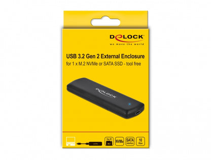 DELOCK External USB Type‑C Combo Enclosure for M.2 NVMe and M.2 SATA SSD