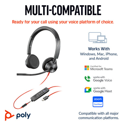 Poly Headset Blackwire 3325 Stereo USB-C + 3.5mm + USB C/A-A