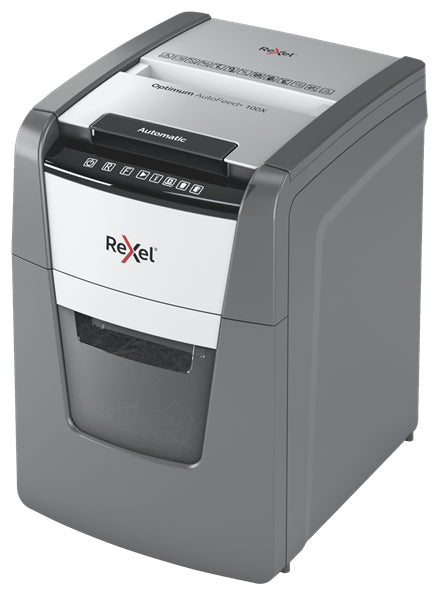 Αυτόματος καταστροφέας εγγράφων Rexel AutoFeed+ 100X, κλάση P-4, τεμαχισμός σε μικρά τετράγωνα (4x28 χιλ.), χωρητικότητα 100 φύλλα, κάδος 34 λίτρων