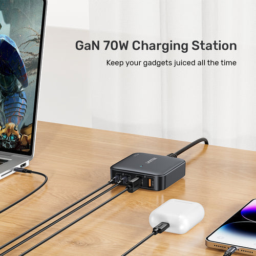 GaN network charger - Unitek P1228AWH01-EU | 70W 2x USB-C 2x USB-A