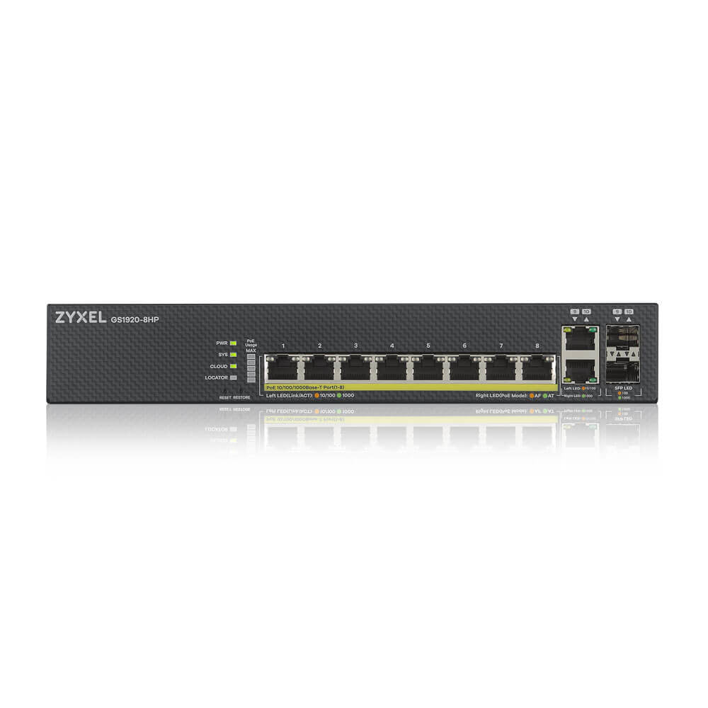 Zyxel GS1920-8HPV2 Διαχειρίσιμος Gigabit Ethernet (10/100/1000) PoE τροφοδοτικού Μαύρος (Μαύρο)