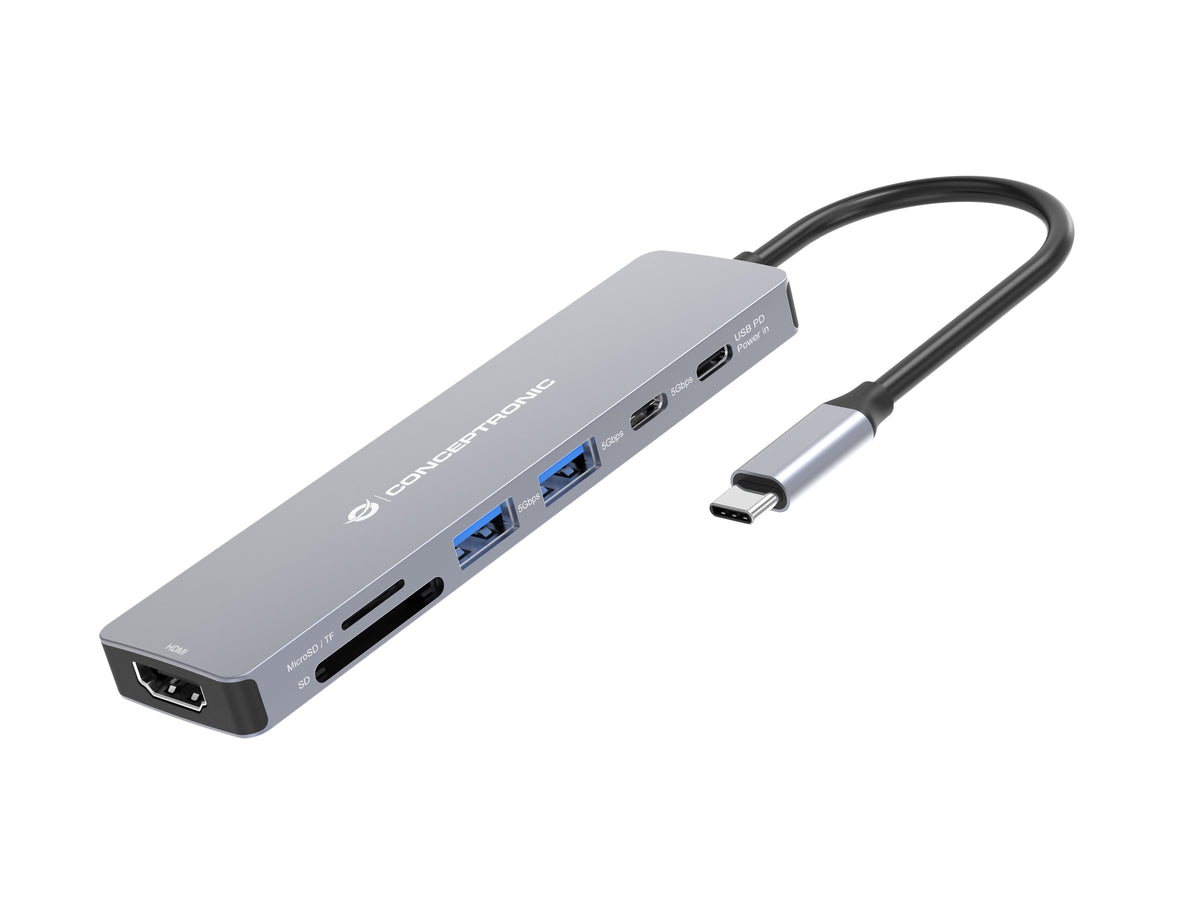 CONCEPTRONIC  7-1 Dock USB-C->HDMI/USB-C/2xUSB-A/+   25cm gr