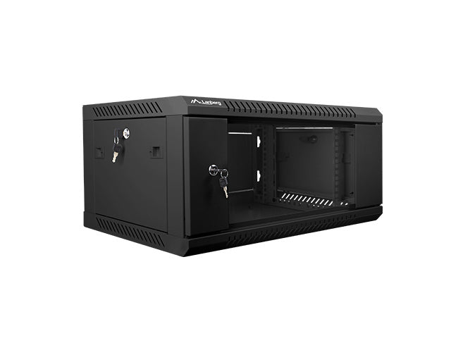 Lanberg 19" Wall-Mounted Installation Cabinet 4U 600x450mm Black with Glass Door