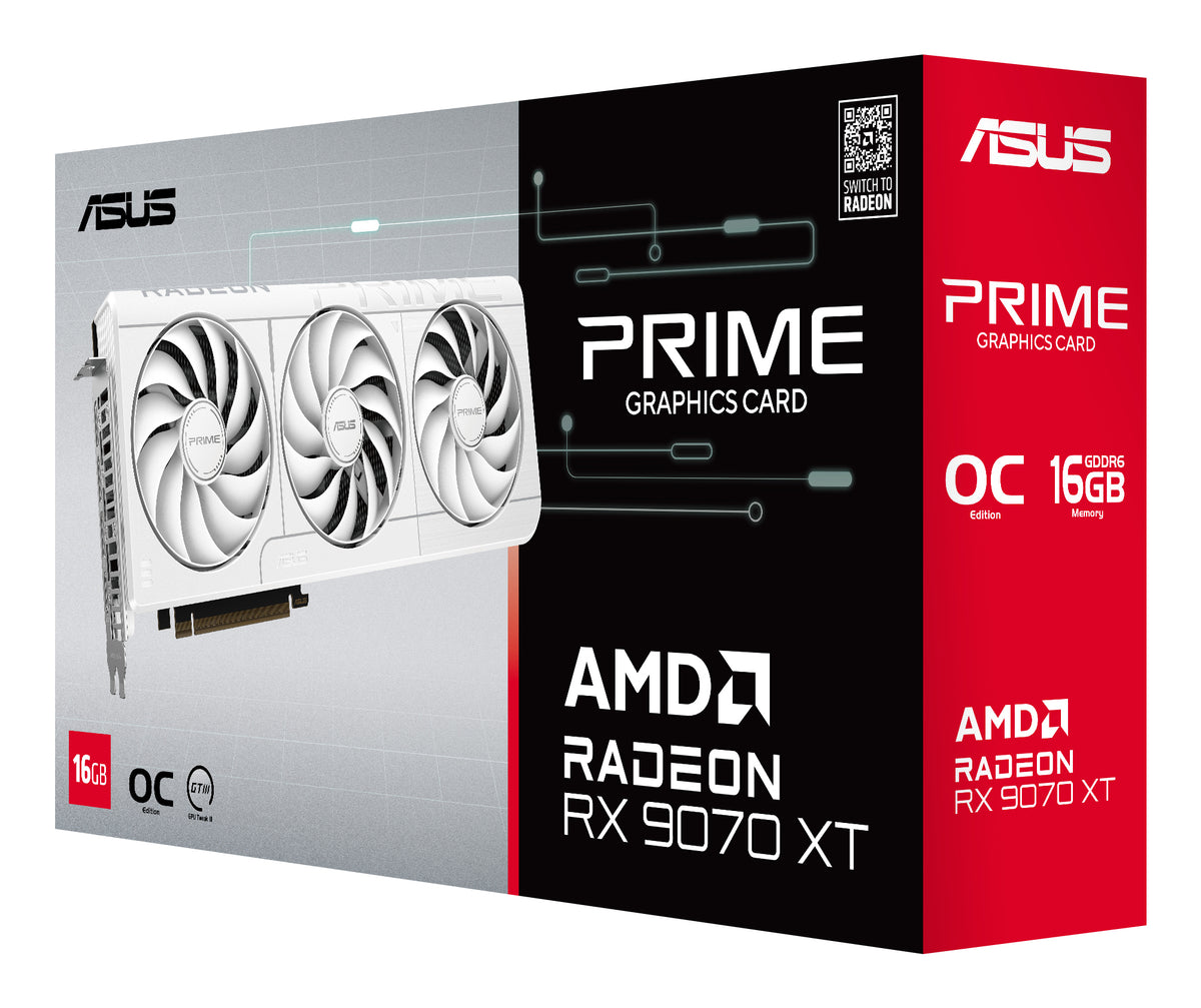 ASUS Prime -RX9070XT-O16G-WHITE AMD Radeon RX 9070 XT 16 GB GDDR6