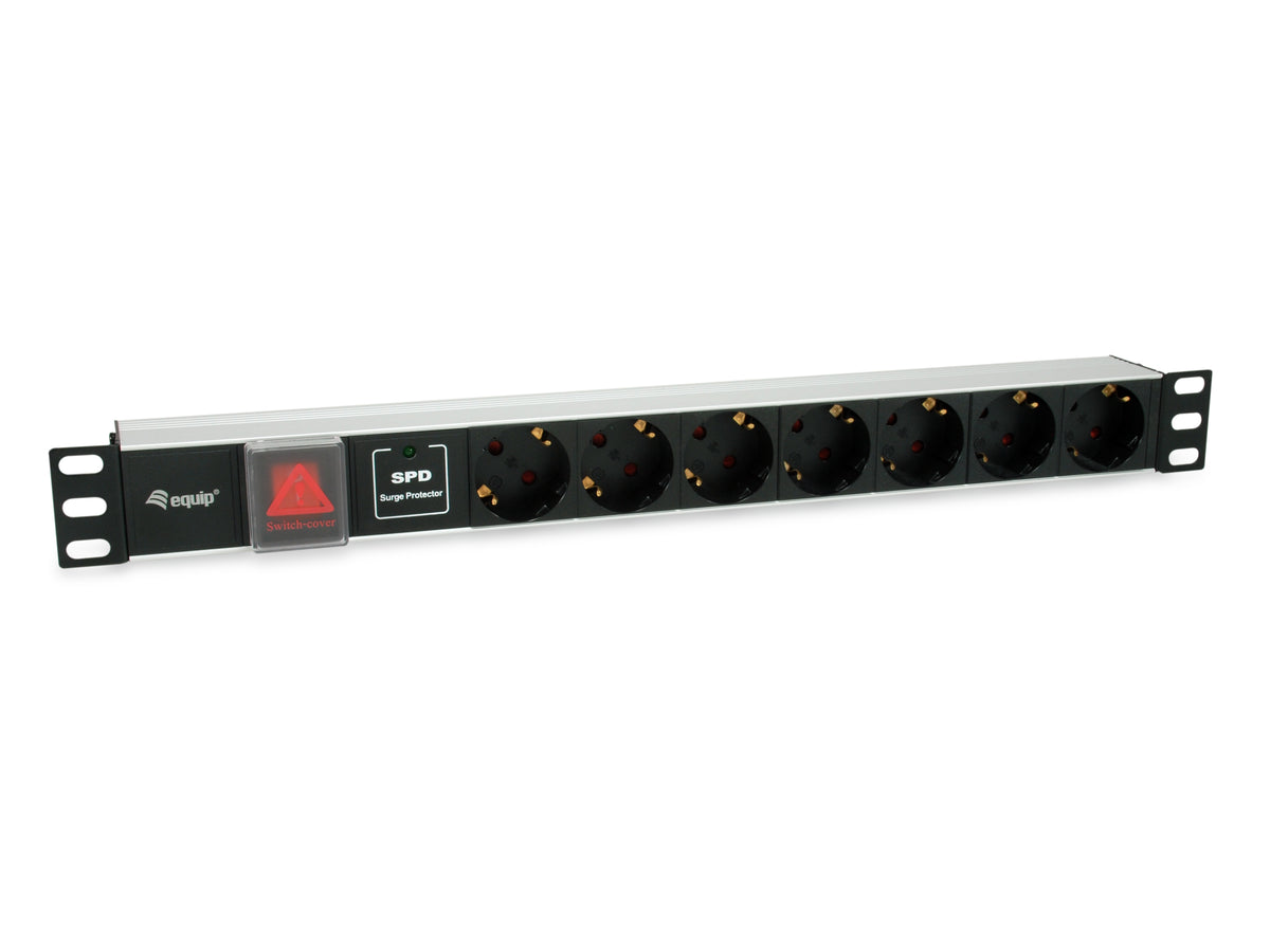 Equip 19" Steckdosenleiste CEE7/7 90°->7xSchuko+Switch  Alu.