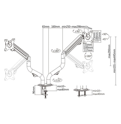 Gembird MA-DA2-02 Adjustable desk 2-display mounting arm (tilting), 17”-32”, up to 8 kg