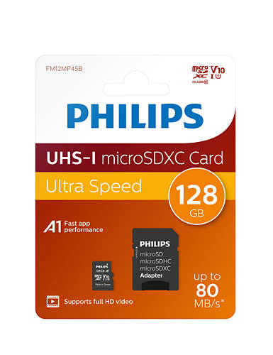 Philips MicroSDXC Card     128GB Class 10 UHS-I U1 incl, Adapter