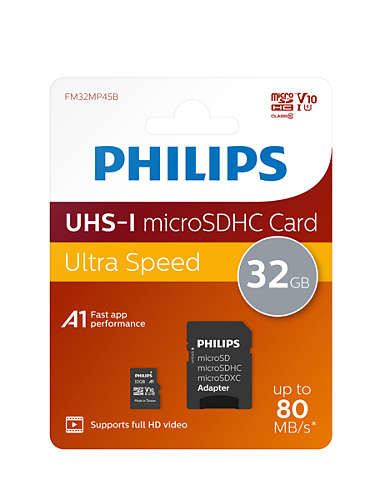 Philips MicroSDHC Card      32GB Class 10 UHS-I U1 incl, Adapter