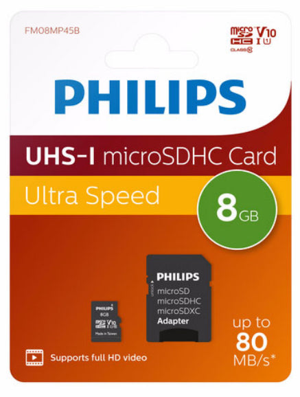 Philips MicroSDHC Card       8GB Class 10 UHS-I U1 incl, Adapter