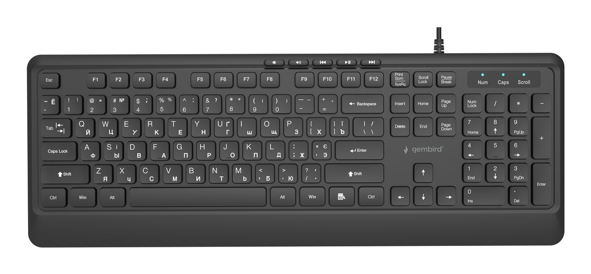 Gembird KB-MCH-05-CYRL Slim wired multimedia keyboard, black, RU layout