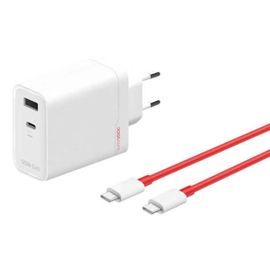 OnePlus 120W Dual Ports SuperVooc  Adapter + Cable (Type-C + Type-A) - White