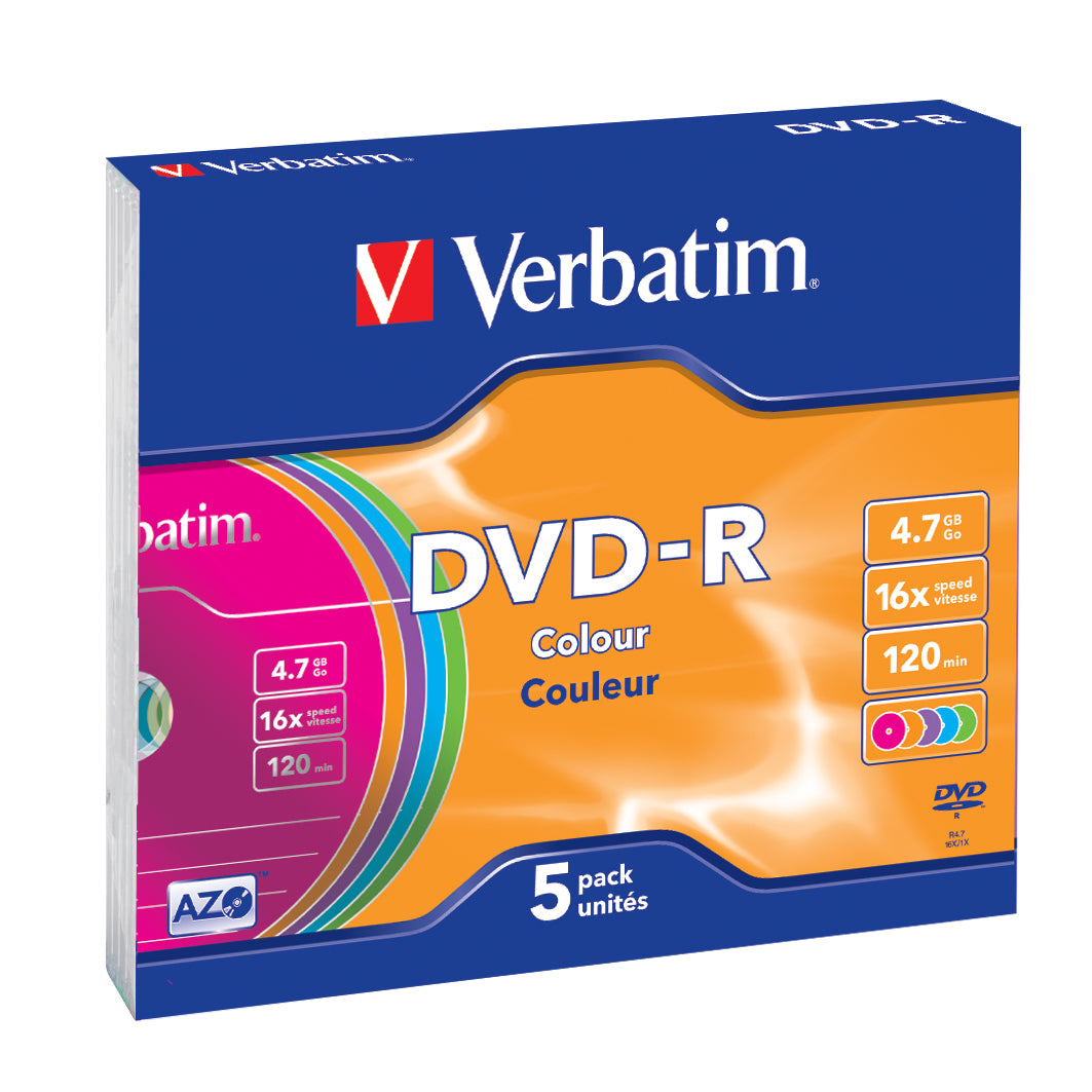 1x5 Verbatim DVD-R 4,7GB Colour 16x Speed, Slim Case