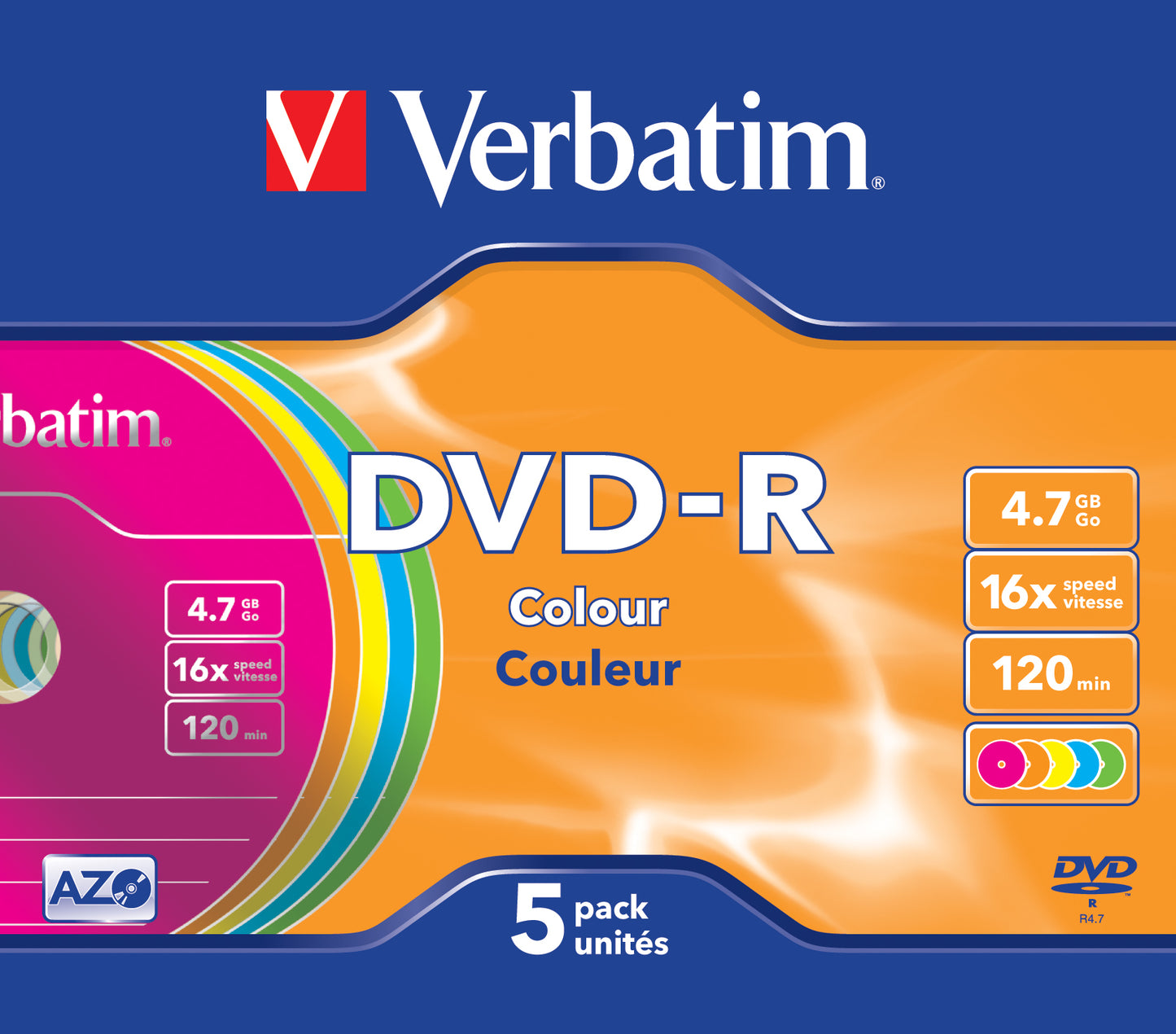 1x5 Verbatim DVD-R 4,7GB Colour 16x Speed, Slim Case